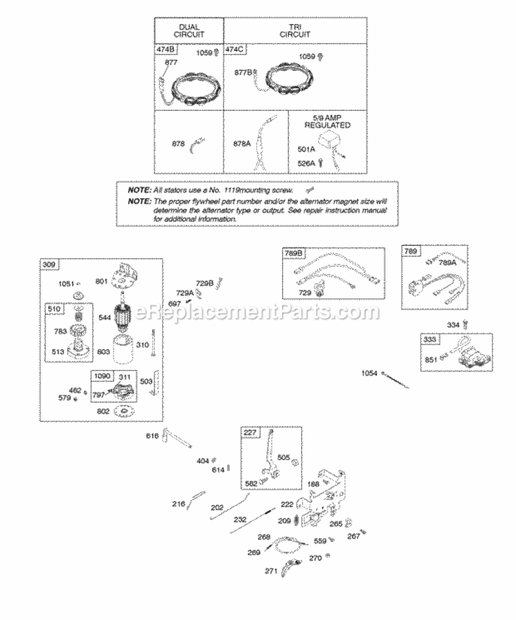 Alternator Controls Electric Starter Governor Spring Ignition Diagram and Parts List for 31P877-0608-E2  Briggs and Stratton Engine